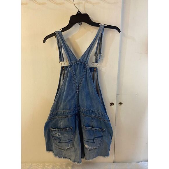 American Eagle denim short overalls medium M distressed #54485 - Picture 3 of 8
